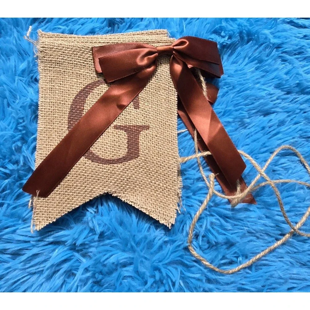Rustic Burlap FriendsGiving Party Banner Garland Letter Twine Brown Satin Bows